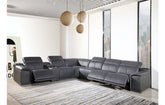 9762 DivanItalia Dark Gray 7-Piece Sectional with 3 Power Recliners and 1 Console – Top Grain Italian LeatherModel:  9762-GRAY-3PWR-7PC